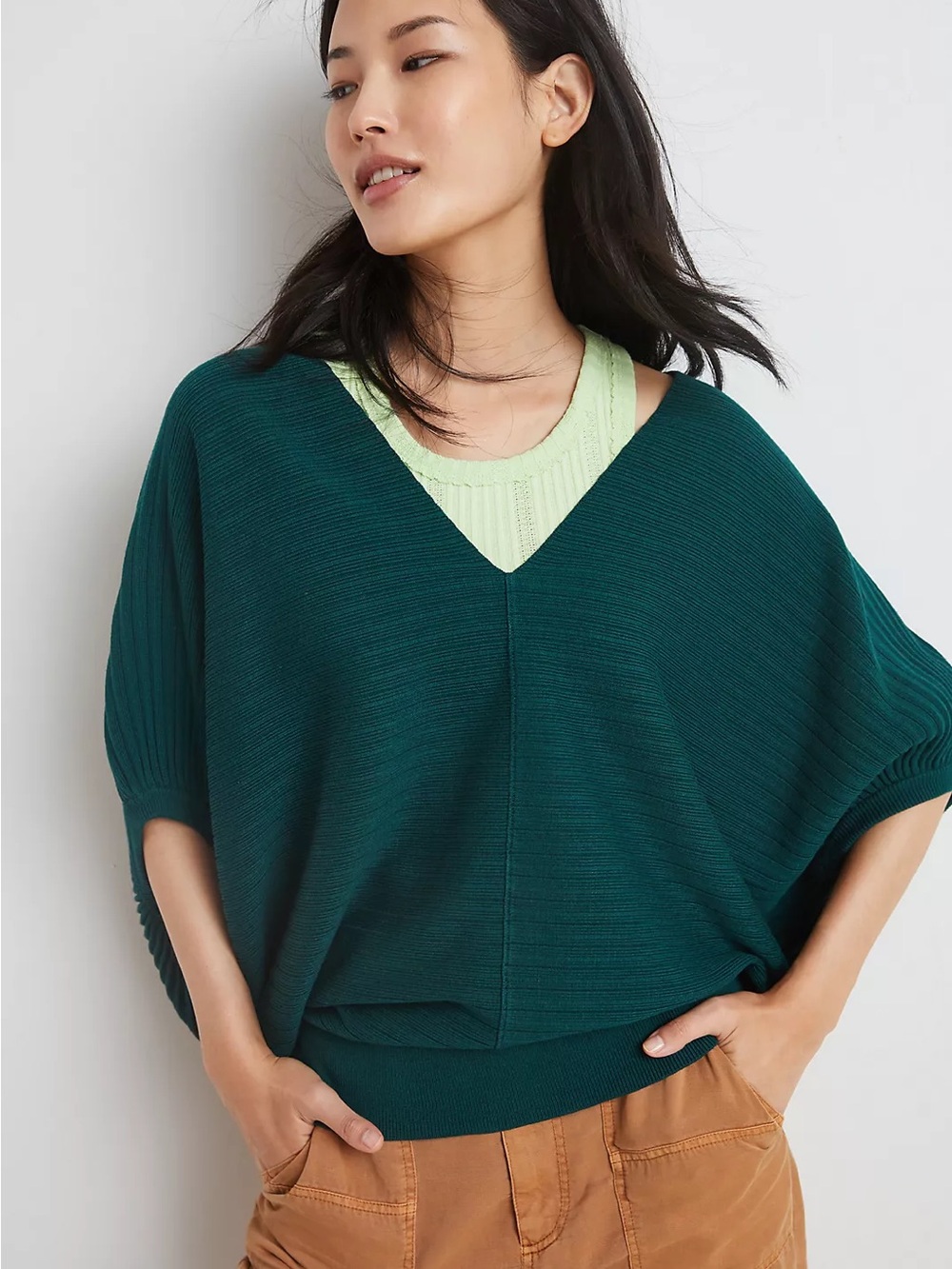 Anthropologie Fabiola Poncho Pullover Dark Green Medium Boho